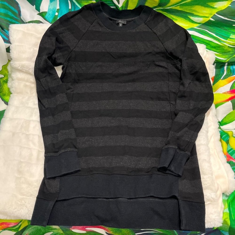 THEORY Womens Med Black Grey Striped Janelo Sutherland Tunic Slim Fit Sweater